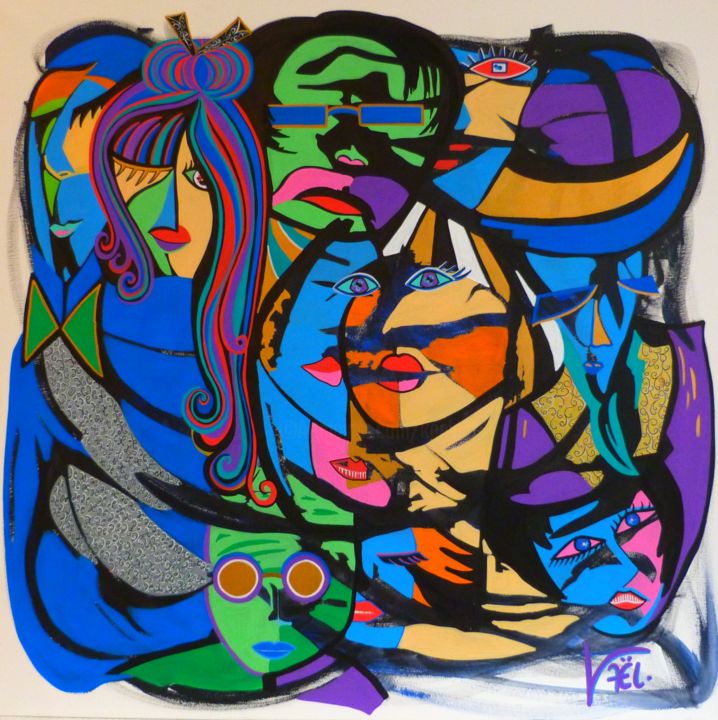 Peinture intitulée "Perplexe attraction" par Kaël, Œuvre d'art originale, Acrylique Monté sur Châssis en bois