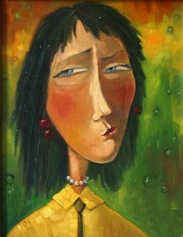 Картина под названием "Девочка" - Каха Хинвели, Подлинное произведение искусства, Масло