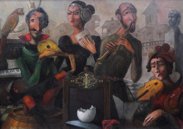 Painting titled "Музыканты" by Kaha Hinveli, Original Artwork, Oil