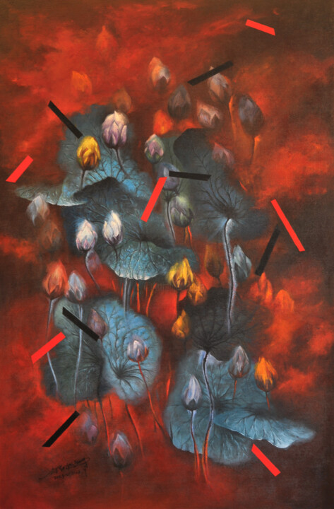 Painting titled "荷系列-芒种-2号" by 凯 邓, Original Artwork, Acrylic