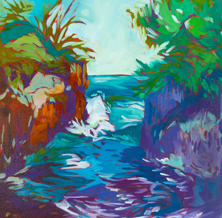 Картина под названием "Hidden Cove, Lake S…" - Kaija Savinainen-Mountain, Подлинное произведение искусства, Масло Установлен…