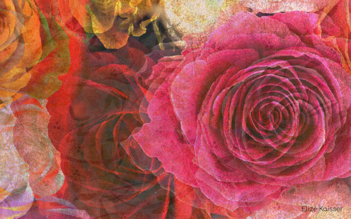 Digitale Kunst getiteld "Tredimensional Rose…" door Elize Kaisser, Origineel Kunstwerk, Foto Montage