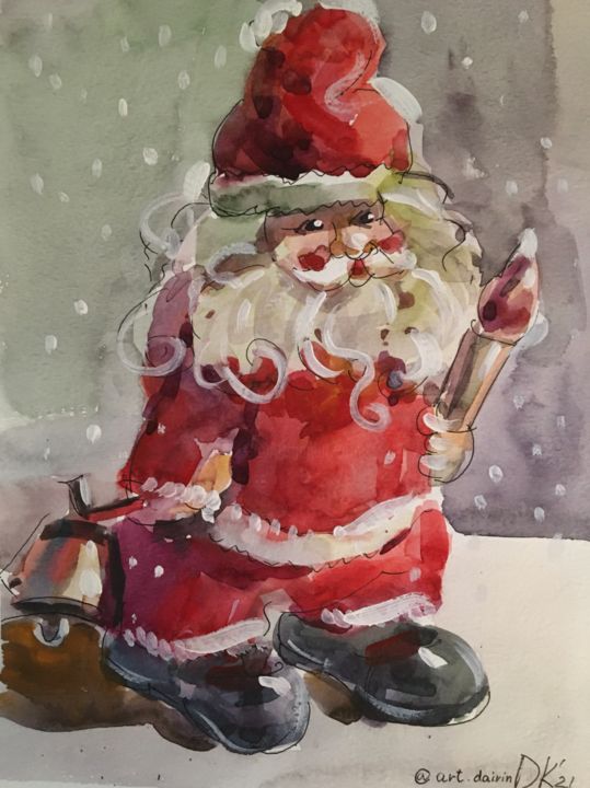 Pintura titulada "Новогодний санта Кл…" por Daria Kalashnikova, Obra de arte original, Acuarela