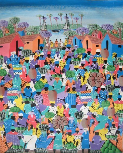 Peinture intitulée "Le grand marché - S…" par Kalazaza, Œuvre d'art originale, Huile