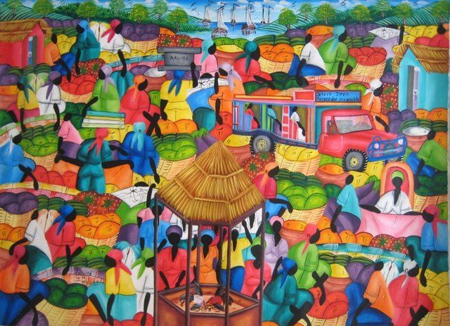 Peinture intitulée "Marché combat de co…" par Kalazaza, Œuvre d'art originale, Huile