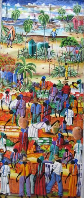 Peinture intitulée "Marché en bord de m…" par Kalazaza, Œuvre d'art originale, Huile