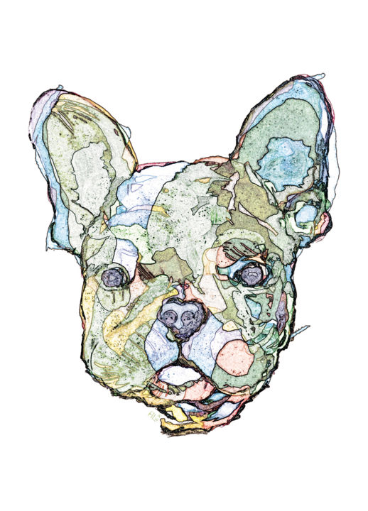Digitale Kunst mit dem Titel "French Bulldog Face…" von Alex Stef Paris, Original-Kunstwerk