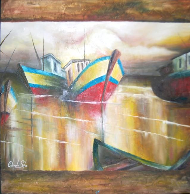 Painting titled "Os barcos" by Kalludio, Original Artwork, Other