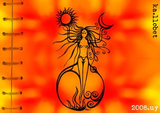 Dibujo titulada "mujer sol y luna" por Ka Llobet, Obra de arte original