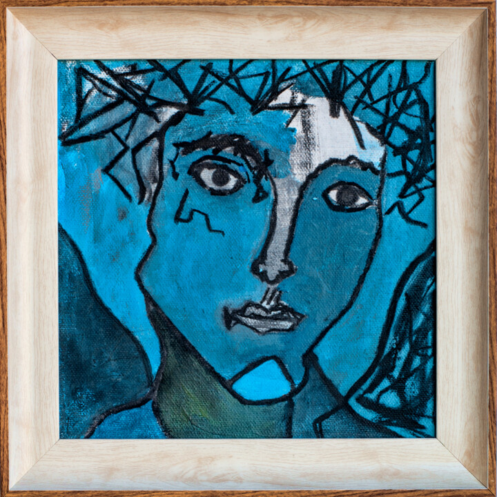 Painting titled "Angel in blue" by Kaloyan Nenkov, Original Artwork, Acrylic Mounted on Wood Stretcher frame