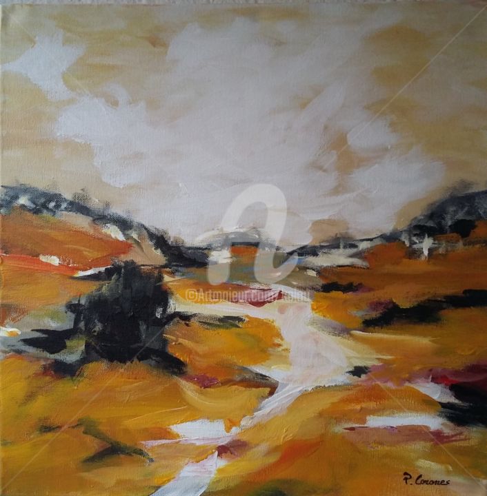 Painting titled "Grain d'ocre" by Pascale Corones, Original Artwork, Acrylic