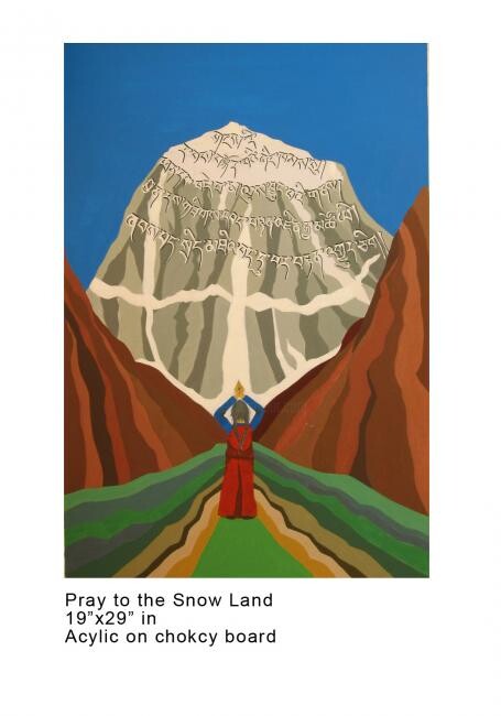 Pittura intitolato "pray to snowland" da Kalsang Dickyi, Opera d'arte originale