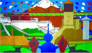 Pintura titulada "Tibet Landmark" por Kalsang Dickyi, Obra de arte original