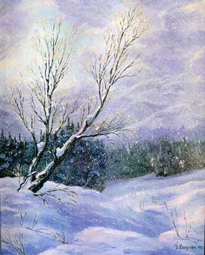 Картина под названием "Snowfall" - Pavel Kalugin, Подлинное произведение искусства, Масло