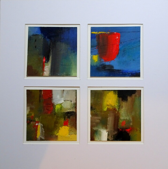 Painting titled "Quatuor abstraction" by Kam Bendi, Original Artwork, Oil