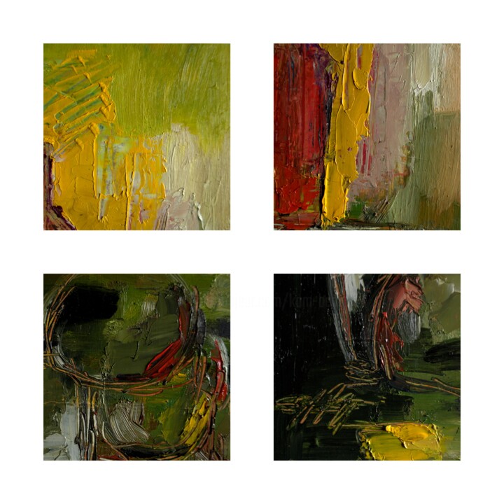 Pittura intitolato "Quatuor green" da Kam Bendi, Opera d'arte originale, Olio