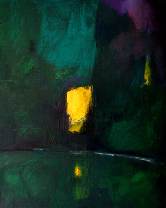 Painting titled "Percée lumineuse" by Kam Bendi, Original Artwork, Acrylic Mounted on Cardboard