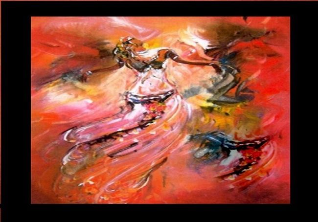 Painting titled "raqs" by Kamal Bounous, Original Artwork, Oil