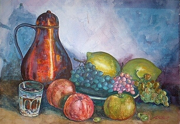 Peinture intitulée "Thé et Fruits" par Kamel Rekibi, Œuvre d'art originale