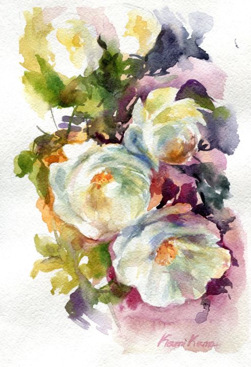 Painting titled "watercolor "white f…" by Kamikama, Original Artwork, Watercolor