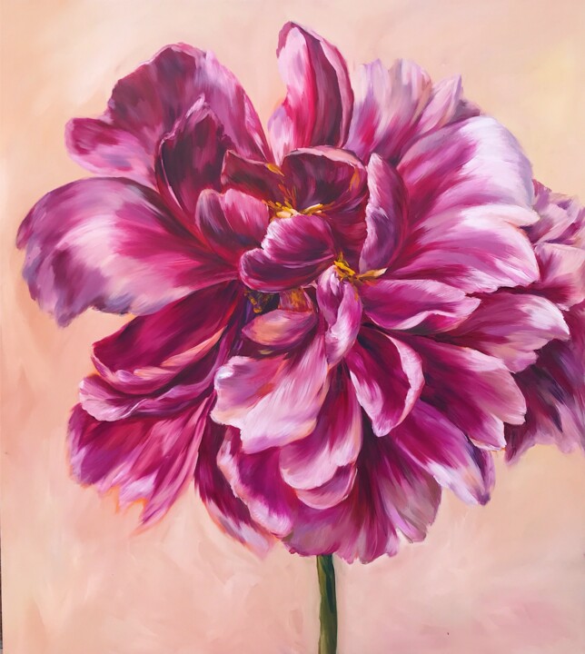 Peinture intitulée "Pink peony" par Kamikama, Œuvre d'art originale, Huile Monté sur Châssis en bois