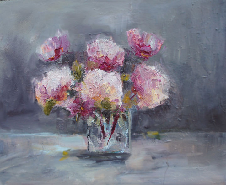 Painting titled "flowers 4" by Kamila Kretus, Original Artwork, Oil