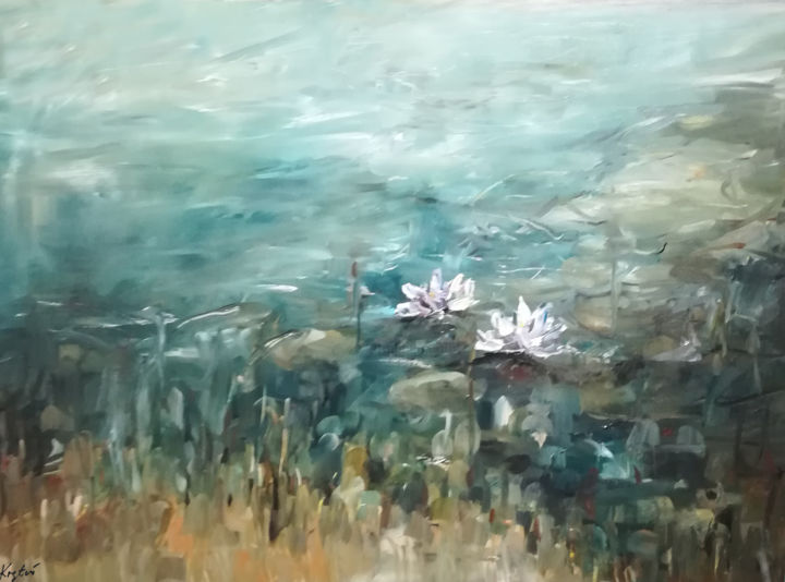Painting titled "waterflowers1" by Kamila Kretus, Original Artwork, Oil