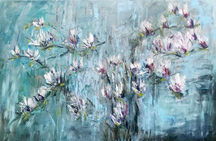 Painting titled "magnolia" by Kamila Kretus, Original Artwork, Oil