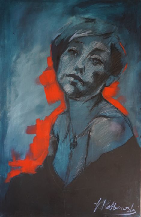Painting titled "Blue" by Kamila Matkowska, Original Artwork, Acrylic