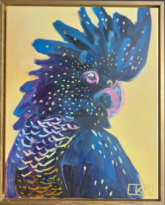 Painting titled "Black parrot" by Kamila Matkowska, Original Artwork, Acrylic Mounted on Wood Stretcher frame