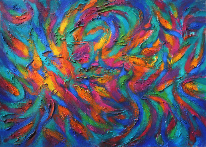 Schilderij getiteld "Flower fish" door Kamila Najaf, Origineel Kunstwerk, Acryl