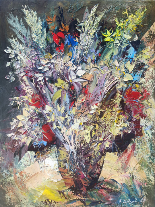 绘画 标题为“Abstract flowers (6…” 由Kamo Atoyan, 原创艺术品, 油 安装在木质担架架上