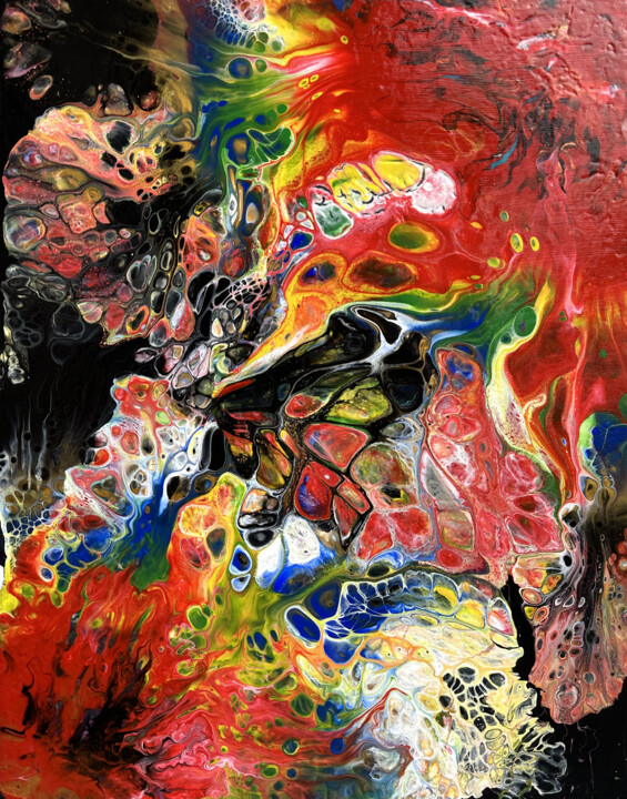 Painting titled "Vivid Cosmos" by Kamo Atoyan, Original Artwork, Oil Mounted on Wood Stretcher frame