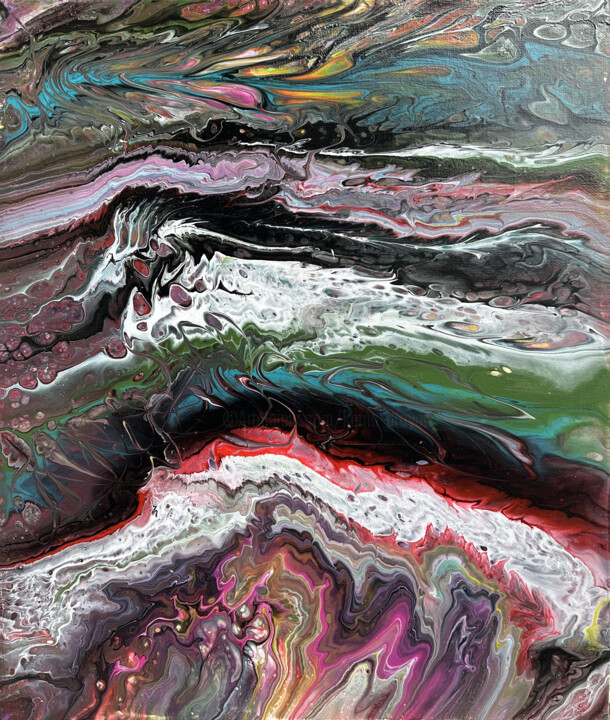Painting titled "Tidal Palette" by Kamo Atoyan, Original Artwork, Oil Mounted on Wood Stretcher frame