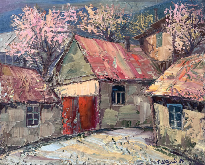 Painting titled "Whispers of Spring…" by Kamo Atoyan, Original Artwork, Oil Mounted on Wood Stretcher frame