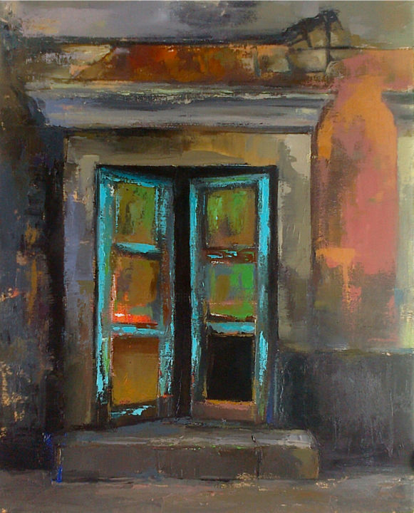 Painting titled "Old door(Oil painti…" by Kamsar Ohanyan, Original Artwork, Oil
