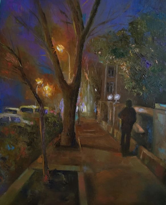 Painting titled "Yerevan street (40x…" by Kamsar Ohanyan, Original Artwork, Oil Mounted on Wood Stretcher frame