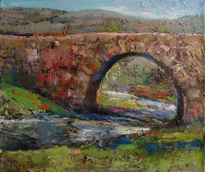 Painting titled "Bridge (39x46cm, oi…" by Kamsar Ohanyan, Original Artwork, Oil Mounted on Wood Stretcher frame