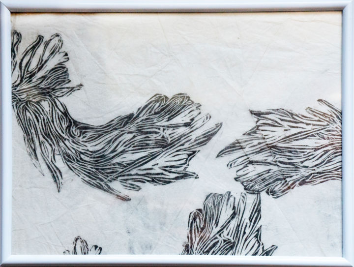 Incisioni, stampe intitolato "Ptaki-3" da Kamila Siódmak, Opera d'arte originale, Incisioni su linoleum