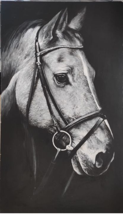 Drawing titled "Horse Head 3" by Kanat Mks, Original Artwork, Acrylic