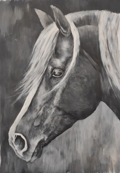 Картина под названием "Horse grey" - Kanat Mks, Подлинное произведение искусства, Акрил