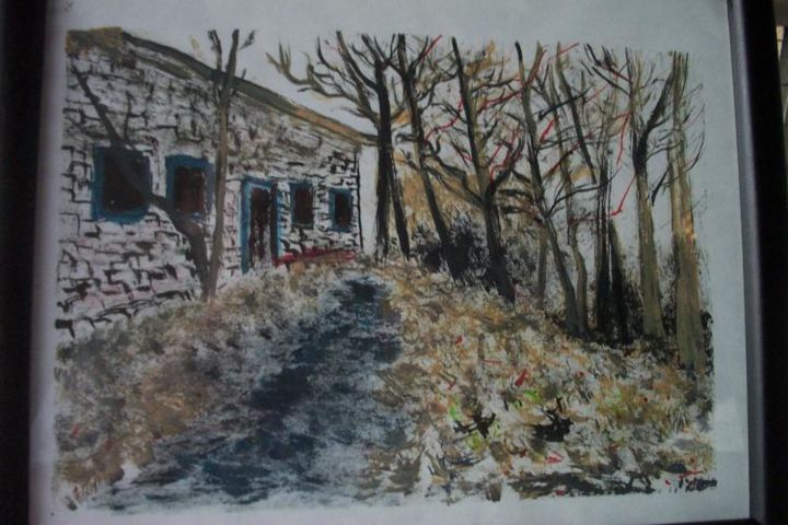 Painting titled "rock cabin 2" by Kane, Original Artwork