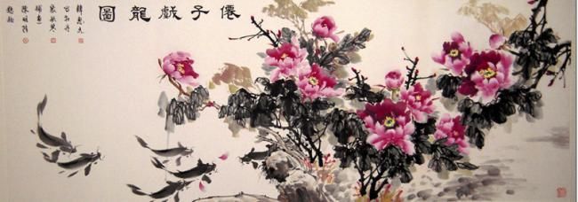 Painting titled "仙子戏龙图 2.4m x 0.9m" by Minglong Chen, Original Artwork