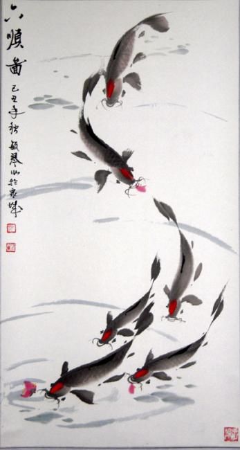 Schilderij getiteld "六顺图  0.50m x 1.00m" door Minglong Chen, Origineel Kunstwerk