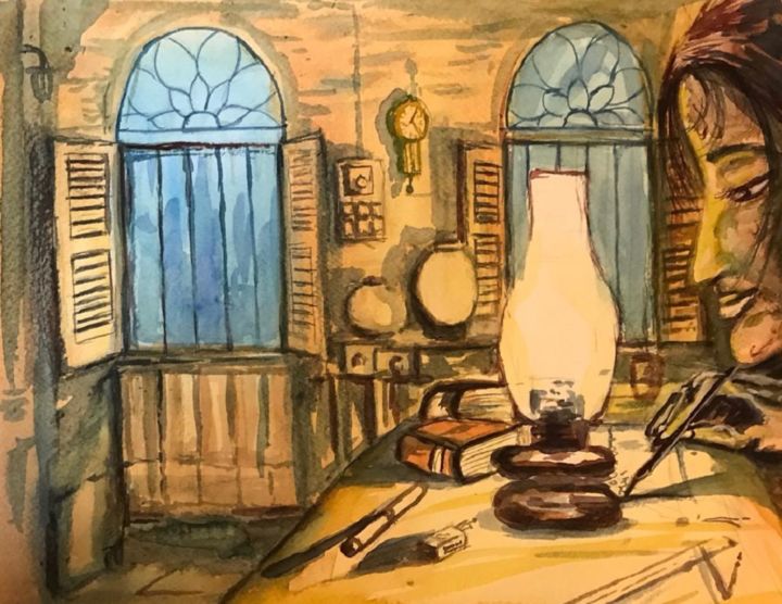 Painting titled "70s-load-shedding-m…" by Kannan Ananthasubramani, Original Artwork, Watercolor