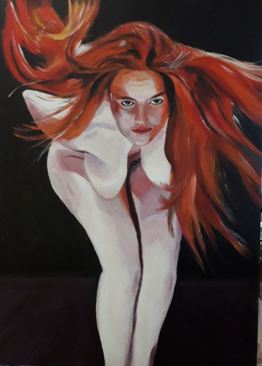Schilderij getiteld "White skin red hair" door Wim Kannekens, Origineel Kunstwerk, Acryl