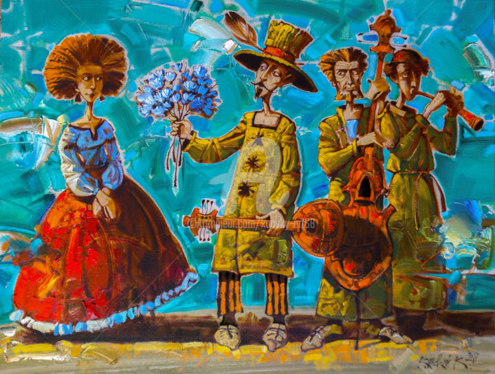 Malerei mit dem Titel "Влюблённый музыкант" von Konstantin Kansky (Kanskyart), Original-Kunstwerk, Öl Auf Keilrahmen aus Hol…
