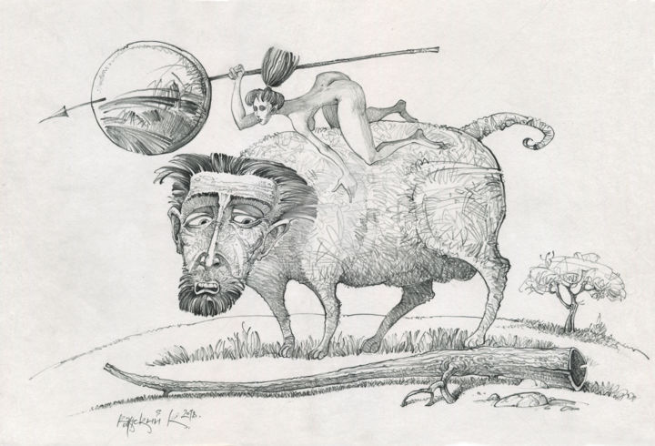 Disegno intitolato "В звериной шкуре." da Konstantin Kansky (Kanskyart), Opera d'arte originale, Matita
