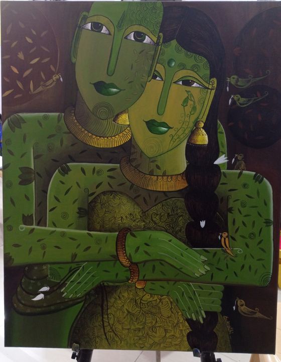 Painting titled "Tender love" by Sukanthi Kp, Original Art, Acrylic Mounted on Stretcher frame