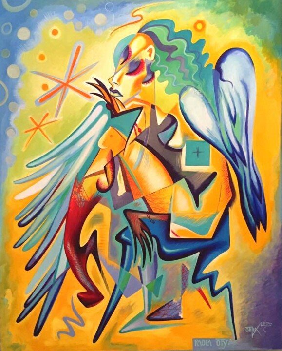 Pintura intitulada "Angel with broken w…" por Kaola Oty, Obras de arte originais, Acrílico